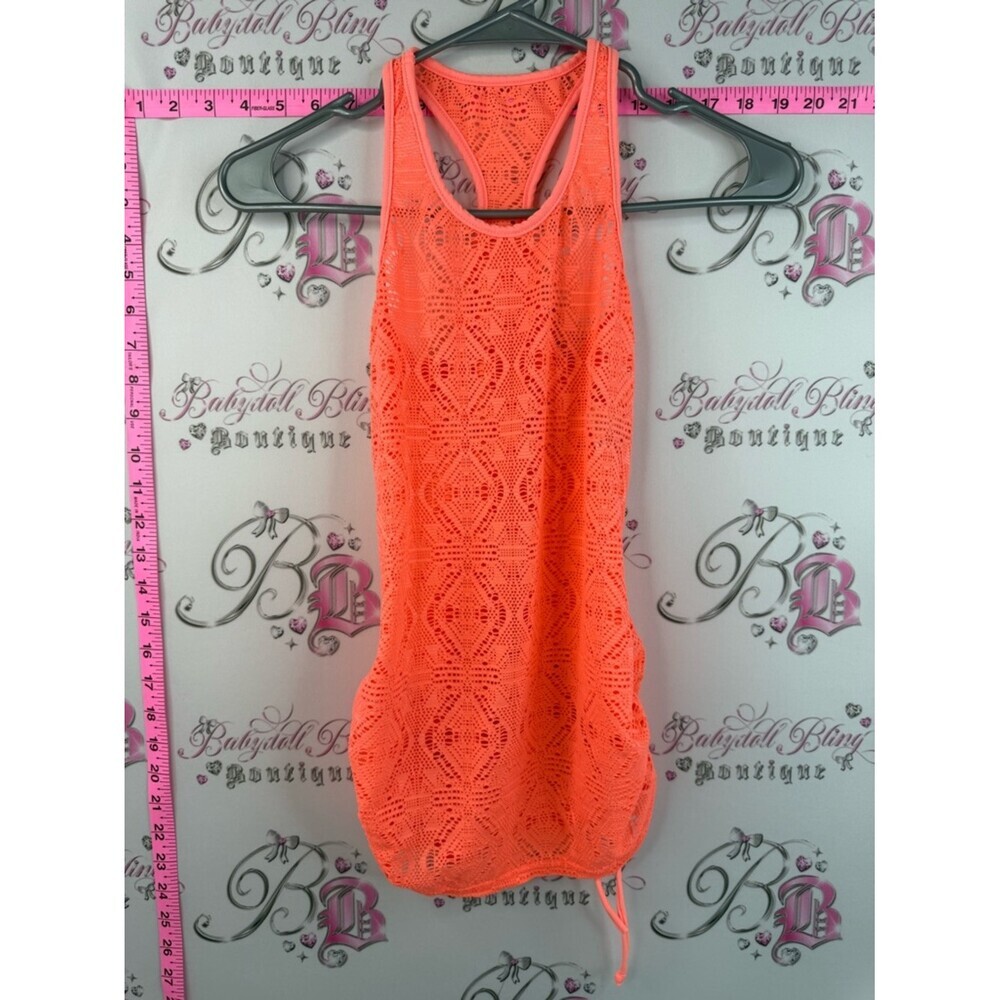 Mandarin and Co. beachwear Top coverup Neon Coral Crochet Racerback Tank Top